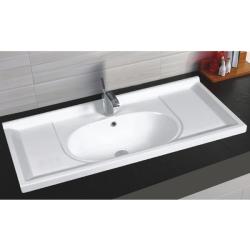 Раковина для ванной CeramaLux NYJ843-100 100х21х47 встраиваемая, прямоугольная, керамическая/фарфоровая, цвет белый, с отверстием под смеситель, слив-перелив