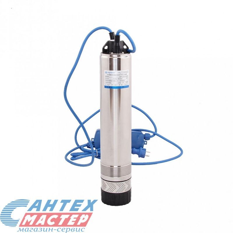 Насос погружной Aquario ASP2-40-100WA, 3 м³/ч, напор - 70 м, 0.75 кВт (220 В) с нижним забором (скважинный, колодезный) , с поплавком, электрический, нержавеющая сталь, для скважины, бытовой, для чистой воды, водоснабжения дома, дачи