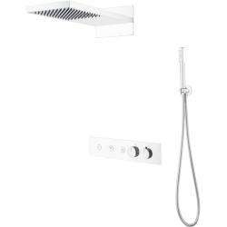 Душевая система Boheme Fusion, встраиваемая, цвет белый матовый, комплект: термостатический смеситель/тропический душ (с верхней лейкой)/лейка/шланг, встраиваемый (скрытый) монтаж