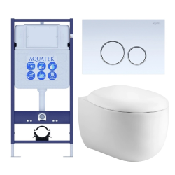 Комплект унитаза с инсталляцией Aquatek Альтаир (Сет) c сиденьем микролифт, с клавишей смыва (кнопкой, клавишей двойного смыва) белая, комплект крепления