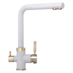 Смеситель для кухни/мойки TopZero 3в1, цвет Beach, L образный, однорычажный, с высоким/низким изливом, высота излива 294 см, из латуни, гранит