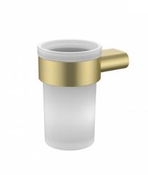 Стакан с держателем IDDIS Petite настенный, нержавеющая сталь/стекло, округлый, для душа/ванны/зубных щеток, в ванную комнату, цвет золото матовое PETG0SGi45