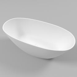 Ванна Whitecross Onyx B, 160х75 см, из искусственного камня, цвет- белый матовый, (без гидромассажа) овальная, отдельностоящая, правосторонняя/левосторонняя, правая/левая, универсальная