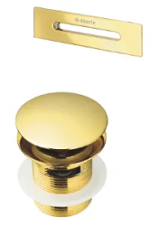 Донный клапан Deante, click-clack/клик-клак, круглый, латунь/пластик, цвет золото, с переливом/переливным отверстием, для ванны/ванной