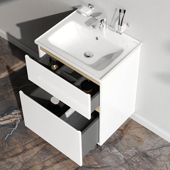 Тумба под раковину AM.PM X-Joy 60, 575x445x830 мм, напольная, цвет белый, 2 выдвижных ящика, под раковину/умывальник, прямоугольная, правая/левая, универсальная