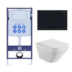 Комплект унитаза с инсталляцией Aquatek Лира (Сет) c сиденьем микролифт, с клавишей смыва (кнопкой, клавишей двойного смыва) черная, комплект крепления