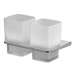 Стакан двойной AM.PM Inspire 2.0, с держателем, настенный, стекло/сталь, форма прямоугольная, для зубных щеток в ванную/туалет/душевую кабину, цвет хром