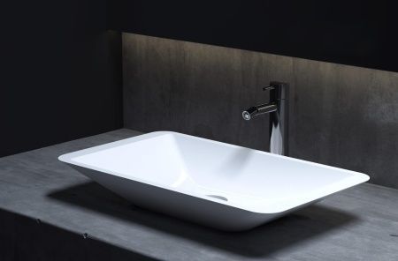 Раковина Salini CALLISTA 107 окраска по RAL 56х35 мраморная, накладная, прямоугольная/чаша, цвет RAL глянцевый,  без отверстия под смеситель, без слива-перелива, на столешницу