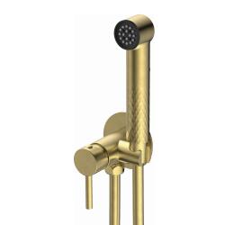Смеситель с гигиеническим душем Splenka S99.52.03 встраиваемый, однорычажный, керамический, без излива, с гибким шлангом/лейкой, латунь/пластик, цвет сатин золотой