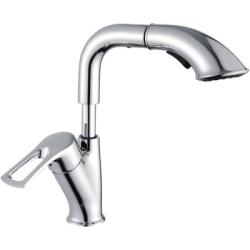 Смеситель для умывальника SHEVANIK однорычажный, округлый, хромированный, поворотный, с выдвижной лейкой, длина излива 175 мм, латунь, цвет хром