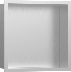Полка Hansgrohe XtraStoris Individual 300/300/100, с дизайнерской рамой, размер 30х30х10 см, встраиваемая в нишу, форма прямоугольная, цвет шлифованная сталь, нержавеющая сталь, встроенная/настенная, шкаф/короб