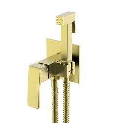Смеситель с гигиеническим душем Raglo R01.52.03 встраиваемый, однорычажный, керамический, без излива, с гибким шлангом/лейкой, латунь, цвет сатин золотой