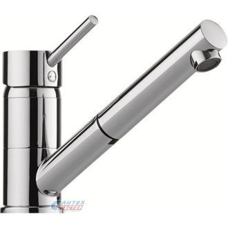 Смеситель для кухни/мойки Alveus Cleo-P однорычажный, вытяжной, с гибким изливом/лейкой/шлангом, поворотный, керамический, с изливом, длина 209 мм, поворотный, латунь, цвет хром, кухонный,  хромированный,  вертикальный, однорукий, одноручный