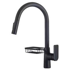 Смеситель для кухни/мойки AQUEDUC однорычажный, поворотный/выдвижной с мыльницей, керамический, длина излива 210 мм, нержавеющая сталь, цвет черный матовый 345719