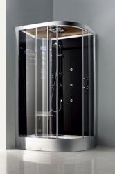 Душевая кабина 90x120x225 см GRANDE HOME (правая) поддон низкий, угловая, ассиметричная, стекло прозрачное, заднее черное, с гидромассажем, с сиденьем, с верхним душем, с турецкой баней