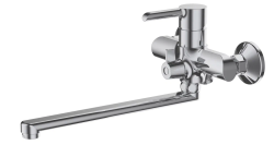 Смеситель для ванны/душа Aquanika Logic, однорычажный, настенный, керамический, неповоротный, с коротким изливом 170 мм, латунь, цвет хром, для ванной