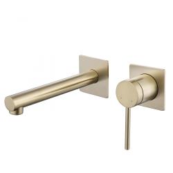 Смеситель для раковины/умывальника ABBER Emotion, настенный/скрытого монтажа, однорычажный, округлый, неповоротный, длина излива 162 мм, латунь, цвет золотой матовый