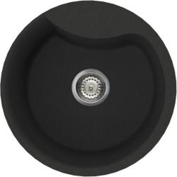 Мойка кухонная Omoikiri Yasugata 48R-BL, 48,5х48,5 см, врезная, из искусственного гранита (Tetogranit), круглая, цвет черный, без отверстия под смеситель, без крыла, слив-перелив, врезная в столещницу, для кухни
