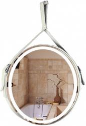 Зеркало Silver Мirrors Капитан, 61х61 см, с LED/ЛЕД-подсветкой, круглое, выключатель бесконтактный, подвес из натуральной кожи, для ванны