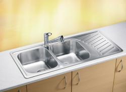 Мойка кухонная ALVEUS ELEGANT 70 SAT-90 111х51х19 см, слив 90, врезная/встраиваемая сверху, две чаши, с крылом, нержавеющая сталь, прямоугольная, цвет нержавеющая сталь (сатин), без отверстия под смеситель