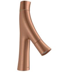 Смеситель для раковины Axor Starck Organic 80, двухвентильный, фиксированный излив, длина излива 11,6 см, керамический, латунь, цвет: шлифованное красное золото, с незапираемым сливным набором