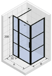 Душевой уголок Riho Grid GB203, 130х100 см, без поддона, прямоугольный, пристенный/угловой, стекло прозрачное, (без сифона) без крыши, распашной, стеклянный, алюминиевый профиль (черный)