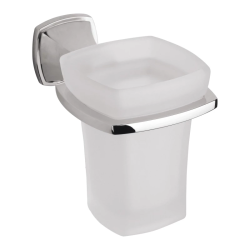 Стакан Art&Max Vita, с держателем, настенный, латунь/стекло, форма квадратная, для зубных щеток в ванную/туалет/душевую кабину, цвет хром, к стене