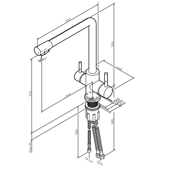 Смеситель для кухни/мойки Am.Pm X-Joy S однорычажный, поворотный, с каналом для питьевой воды, керамический, с высоким изливом, длина 245 мм, нержавеющая сталь, цвет хром