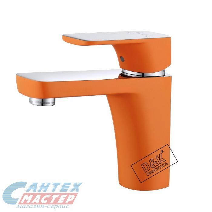 Смеситель для раковины D&K Berlin Kunste однорычажный, излив короткий, длина 125 мм, керамический, латунь, цвет оранжевый, без донного клапана