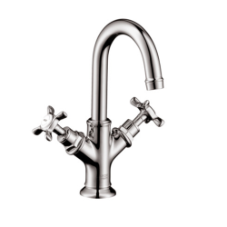 Смеситель для раковины Axor Montreux 160, двухвентильный, с крестообразными рукоятками, поворотный излив, длина излива 11,7 см, керамический, латунь, цвет хром, со сливным гарнитуром