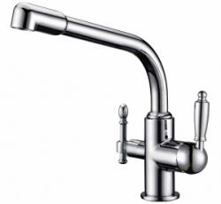 Смеситель для кухни/мойки ZorG ZR 319, под фильтр, однорычажный, поворотный, керамический картридж, длина излива 222 мм, латунь, цвет хром