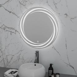 Зеркало GROSSMAN ARMA D70 с LED подсветкой 70х70 см цвет:белый, круглое, с LED/ЛЕД подсветкой и гравировкой по периметру, сенсорный выключатель,  для ванны, без антизапотевания