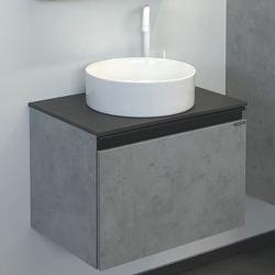 Тумба с раковиной Comforty Эдинбург 60, 60х52,5х40 см, подвесная, 1 выдвижной ящик, ЛДСП, прямоугольная, цвет- светлый бетон/черный/раковина COMFORTY 9111, круглая, цвет белый, накладная