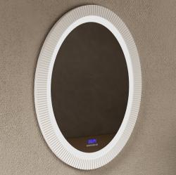 Зеркало Abber Stein, 60х80 см, с LED/ЛЕД-подсветкой, овальное, цвет рамы: белый, выключатель сенсорный, Bluetooth-плеер, датчик температуры, часы, для ванны, навесное/подвесное/настенное