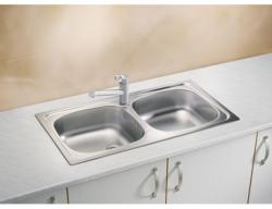 Мойка кухонная ALVEUS BASIC 70 NAT-60 NEW 86х43,5х14,5 см, слив 60, врезная, две чаши, нержавеющая сталь, прямоугольная, цвет нержавеющая сталь (NAT), без отверстия под смеситель, в комплекте с сифоном 1071240