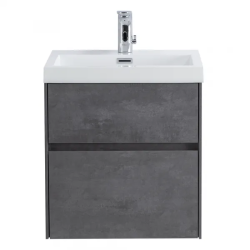 Тумба под раковину BelBagno Pietra Mini 50, 49,4х39,5х53,5 см, подвесная, 2 асимметричных выкатных ящика, МДФ, цвет: цемент, шкафчик навесной, механизм доводчика, прямоугольная