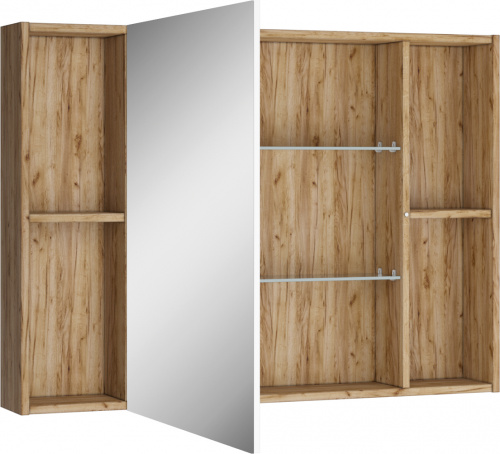 Зеркальный шкаф Домино Craft 100, 1000х157х722 мм, без подсветки, подвесной, цвет дуб вотан, зеркало, 1 распашная дверца/открытые полки, прямоугольный