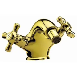 Смеситель для биде Cezares Retro, двухвентильный, низкий, длина излива 109 мм, неповоротный, керамический, латунь, цвет золото, без донного клапана