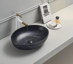 Раковина-чаша для ванной CeramaLux MNC 78166MBM 52х13х39,5 накладная, овальная, керамическая/фарфоровая, цвет черный, без отверстия под смеситель, без слива-перелива