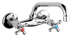 Смеситель для кухни/мойки Potato P65, двухвентильный, настенный, поворотный, керамический, длина излива 219 мм, цинк, цвет хром