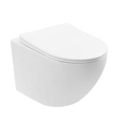 Унитаз подвесной ABBER Bequem 490х355х360 мм цвет белый матовый, горизонтальный (прямой) выпуск, система антивсплеск, смыв торнадо, безободковый, с сиденьем микролифт, дюропласт, под скрытый бачок AC1100TMW