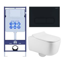 Комплект унитаза с инсталляцией Aquatek Лугано (Сет) c сиденьем микролифт, с клавишей смыва (кнопкой, клавишей двойного смыва) черная, комплект крепления