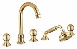 Смеситель для ванны/душа Cezares Olimp, на борт ванны, двухвентильный, неповоротный, длина 155 мм, керамический, латунь, цвет золото 24 карат