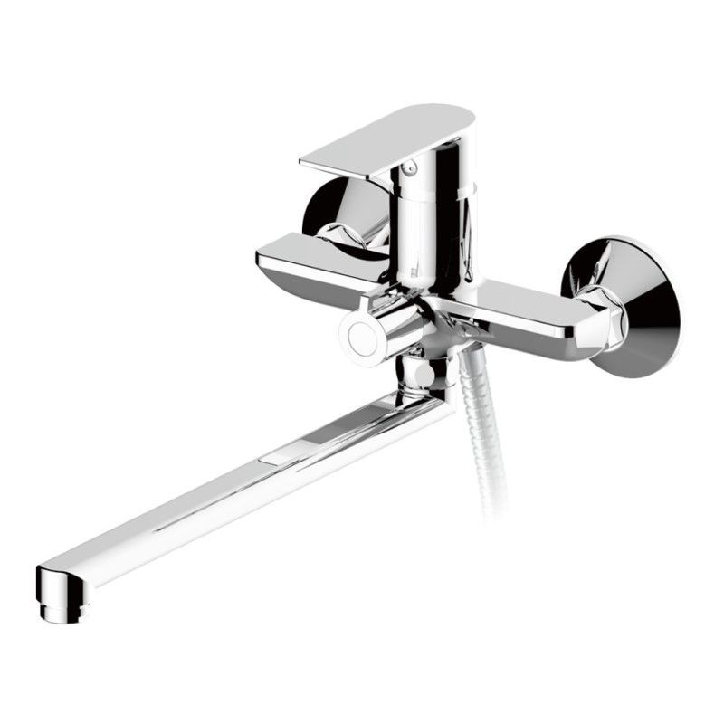 Смеситель для ванны/душа HAIBA однозахватный, хромированный, настенный, излив длинный 343 мм, поворотный, латунь, цвет хром