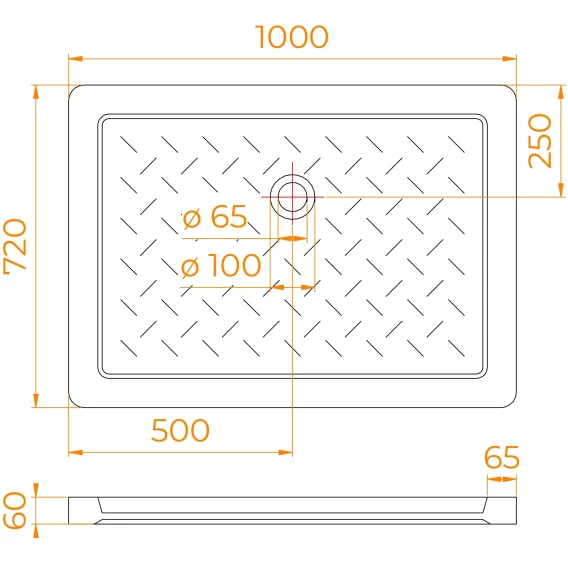Душевой поддон RGW Ceramics CR, 72х100х6 см, прямоугольный, керамический, низкий, цвет: белый, с антискользящим покрытием, с бортиком, литой, литьевой, для душа