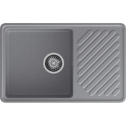 Мойка GranFest QUARZ 52, 75,3х47,7 см, врезная, кварц, прямоугольная, цвет темно-серый, без отверстия под смеситель, слив-перелив, с крылом, оборачиваемая, для кухни