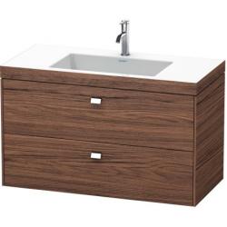 Тумба c раковиной Duravit Brioso, 100х48х61,3 см, подвесная, 2 выдвижных ящика, ДСП, цвет: орех темный/хром /Vero Air, мебельная, прямоугольная, цвет белый, фарфоровая, с площадкой под смеситель, без перелива