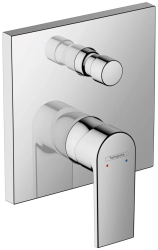 Смеситель для ванны Hansgrohe Vernis Shape скрытого монтажа, настенный/встраиваемый, однорычажный, латунный, без излива, квадратный, керамический, цвет хром, без душевого шланга/лейки, с защитной комбинацией EN1717