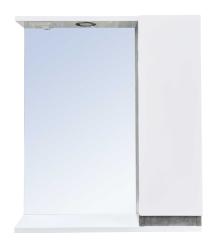 Зеркальный шкаф GRADEONIKA "Кассандра 600", 60х14х70 см, с LED/ЛЕД-подсветкой, подвесной, цвет белый/цемент, зеркало, 1 распашная дверца, прямоугольный, правый/правосторонний