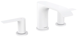 Смеситель для раковины Hansgrohe Vivenis 90, двухвентильный, фиксированный излив, длина излива 15 см, керамический, латунь, цвет матовый белый, с донным клапаном, на 3 отверстия